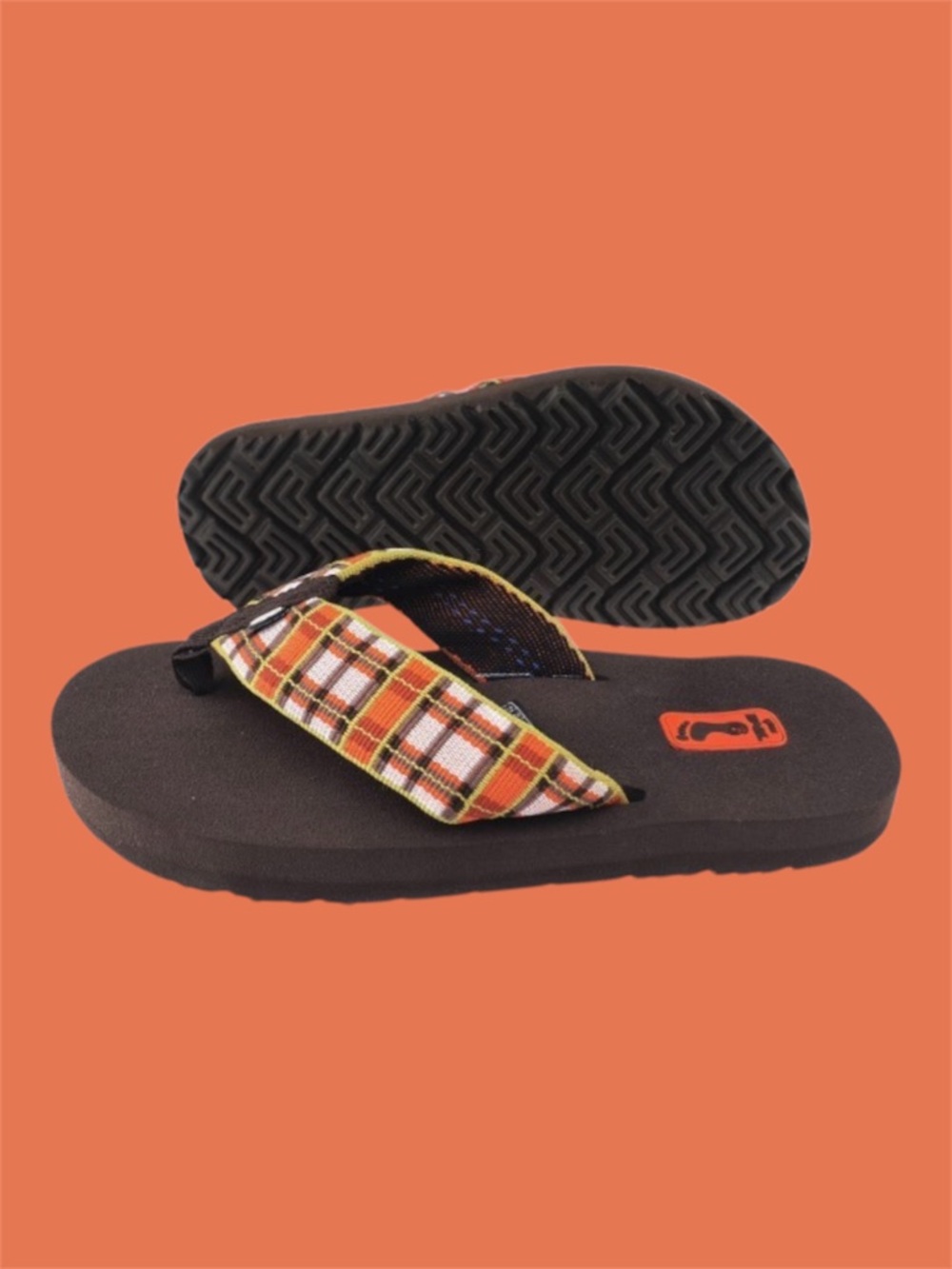 Teva Women's Mush Flip-flops Tartan Brown & Orange Size US8  EU39 EUC